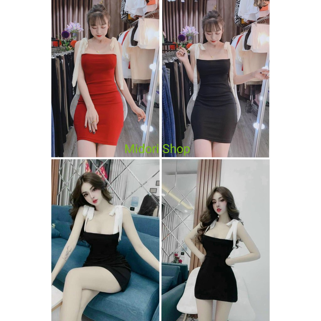 Đầm body hai dây voan trắng tự thắt có hai màu y hình chất thun ôm dáng xinh cực, váy body hai dây nữ[MẪU MỚI]