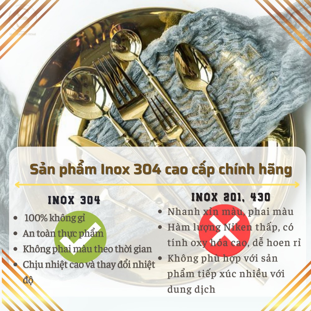 Bộ Dao Muỗng Nĩa Inox Cao Cấp Không Phai Màu Vàng Gold Cutlery Thượng Lưu - Sam