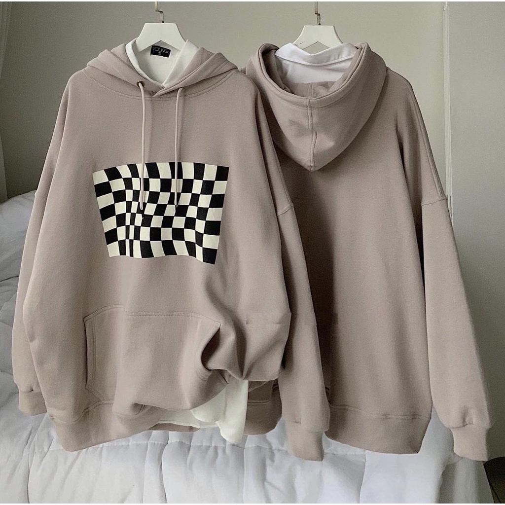 Áo Hoodie Bàn Cờ PEONYB Nữ [FREESHIP]  Sweater form rộng tay bồng, nỉ ngoại đẹp in hình caro cá tính Ulzzang