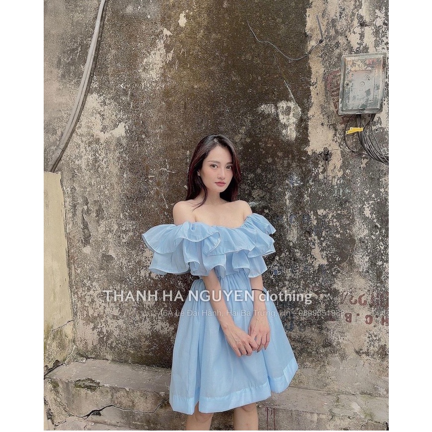 Đầm dạo phố trễ vai bèo xòe tầng chất tơ voan đầm dự tiệc xinh xắn - umi Dress