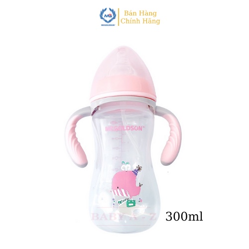 Bình Sữa Cho Bé, Nhựa PP Cổ Rộng, Dung Tích 300ml, McGoldson (Tặng Kèm 1 Núm Cổ Rộng)