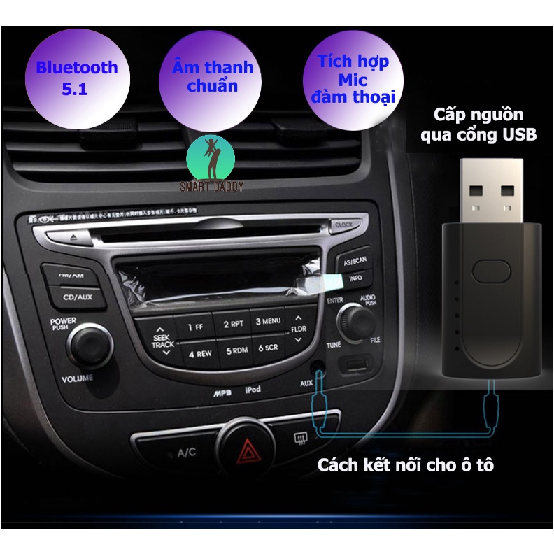 Usb bluetooth 5.1 thu phát 4 chế độ kèm mic đàm thoại dùng cho máy tính, tivi, ô tô biến loa thường thành loa bluetooth