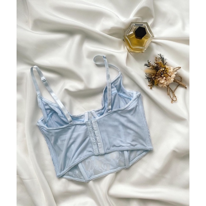 Áo corset ren mỏng xanh pastel