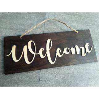 Bảng gỗ dán chữ gỗ 1 mặt nội dung "Welcome" + kèm dây treo - LUMY Wood Decor