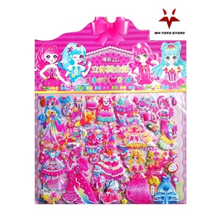 hình dán stickers công chúa nổi 3D- stickers đôi 2 in 1 trên 100 hình - mặt sau có hình vẽ tô màu