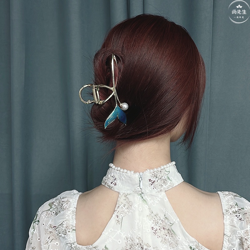 Kẹp Tóc Hình Cá Mập Đính Ngọc Trai Giả Bằng Kim Loại Cho Nữ