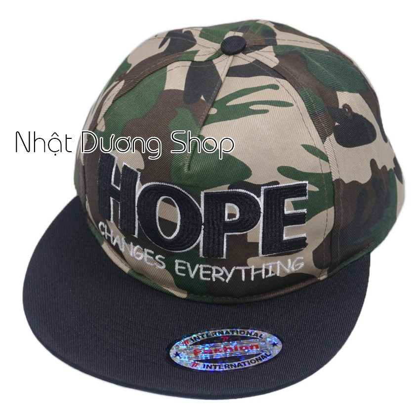 [ Hình thật ] Nón Hiphop Snapback sọc lính thêu chữ Hope - Sọc lính chất liệu vải cao cấp