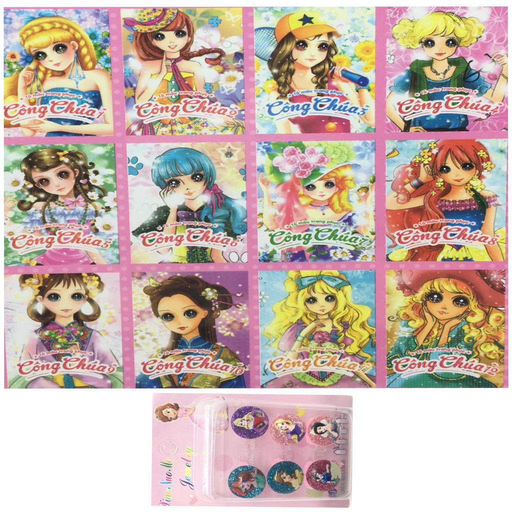 Sách - combo 12 cuốn tô màu (tặng kèm vỉ 6 chiếc nhẫn công chúa)