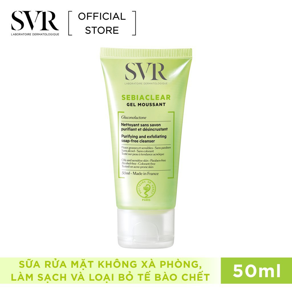 [Quà tặng] Sữa rửa mặt làm sạch và loại bỏ tế bào chết không xà phòng SVR Sebiaclear Gel 55ml - 200ml