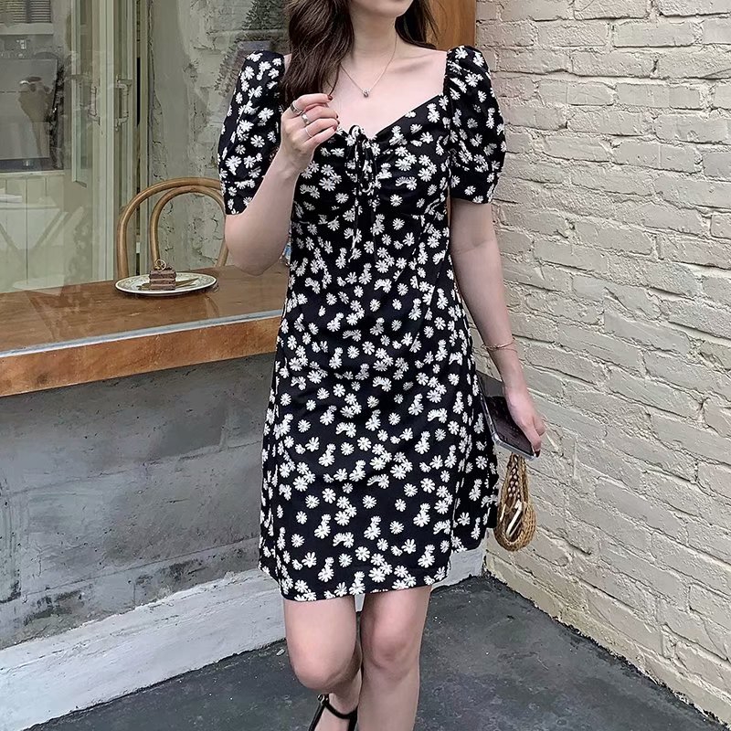 váy hoa cúc Nhỏ Màu Đen Thời Trang Xuân Hè Cho Nữ Size Lớn S-5xl Mm2021