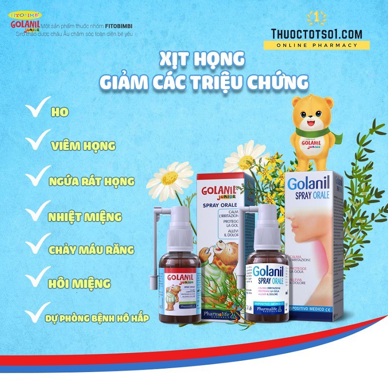 Fitobimbi Golanil spray Xịt họng kháng khuẩn Giảm ho nhanh cho người lớn