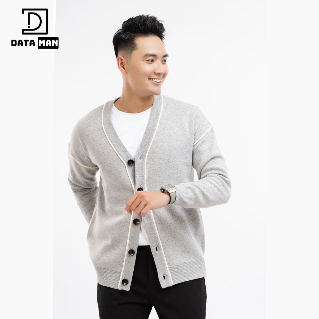 Áo Cardigan len nam DATAMAN, cổ chữ V, mở 5 khuy, chất len lông thỏ dày dặn, có viền trang trí phong cách Hàn Quốc DT31