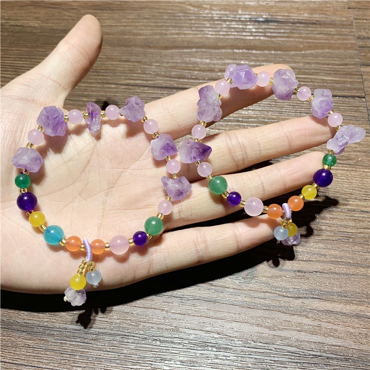 Vòng tay đính đá thạch anh tím thiết kế độc đáo