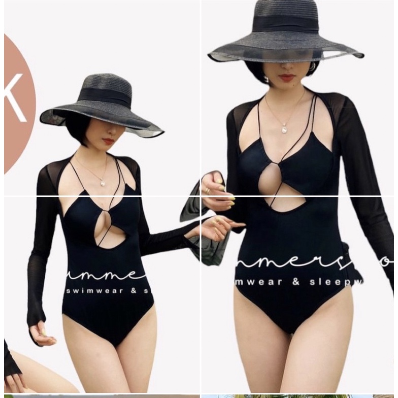 BIKINI Liền dài tay lưới cut out ngực sexy
