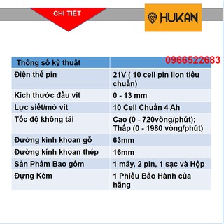 Máy khoan pin Hukan