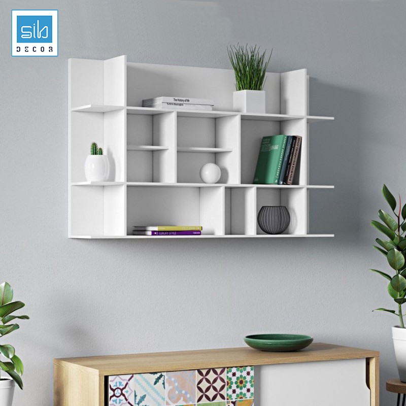 Kệ Gỗ Trang Trí Treo Tường Màu Trắng Hiện Đại SIB Decor, Gỗ Chống Ẩm, Bề Mặt Phủ Melamine Chống Trầy, Kết Cấu Giấu Chân