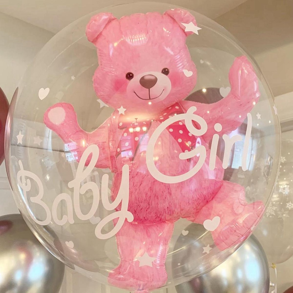 Bong Bóng Đôi Trong Suốt 24inch Màu Xanh Dương Hồng 4D Độc Đáo