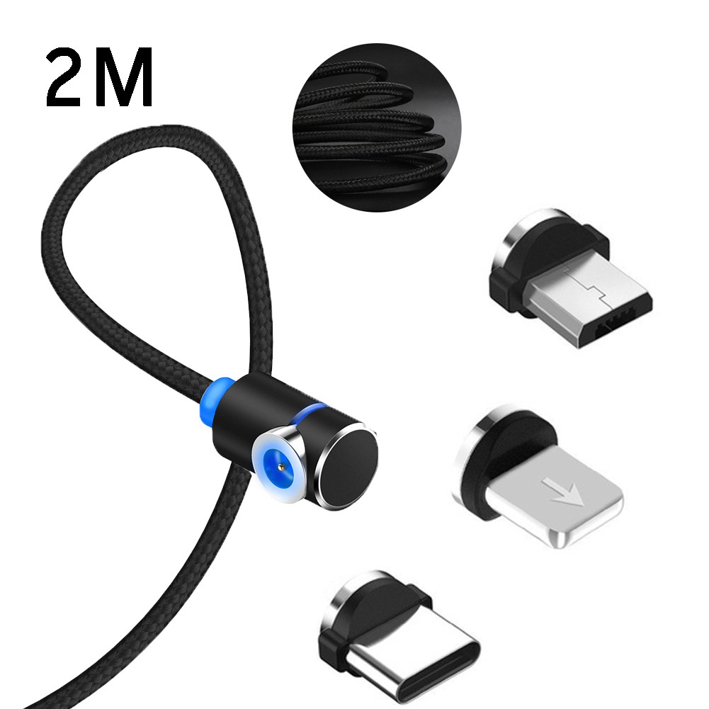 Dây cáp sạc dài 2m cổng USB đầu nam châm tùy chọn cho điện thoại chuẩn micro USB/ iOS/ type-c