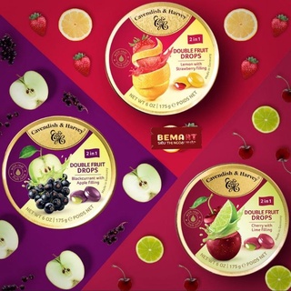 KẸO NGÂM TRÁI CÂY CAVENDISH & HARVEY DOUBLE FRUIT DROP có Nhân Hộp thiếc 175Gr - Đức