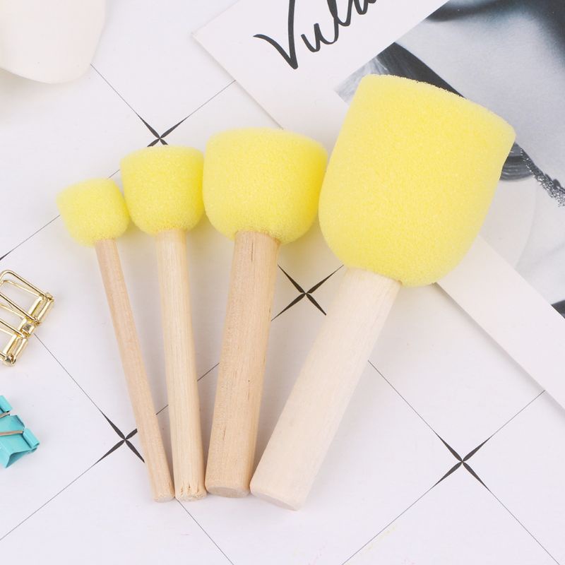 Set 4 Cọ Xốp Đầu Xốp Cán Gỗ Dùng Vẽ Tranh Cho Trẻ Em DIY