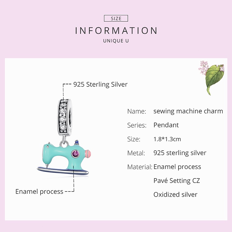 Mặt trang sức BAMOER SCC2224 hình máy may bằng bạc 925