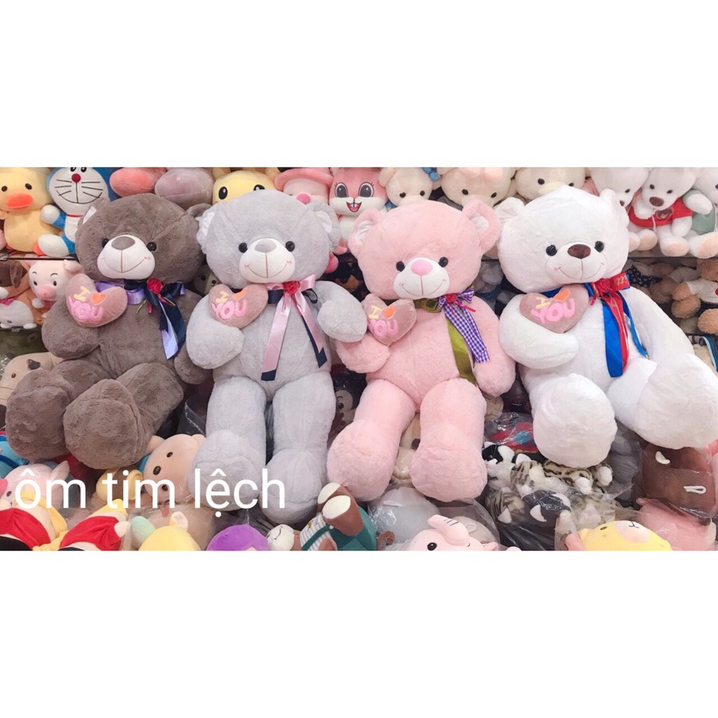 Gấu bông Teddy ôm tim lệch 2 màu hồng và ghi kích thước 80-100-140cm NEOCI