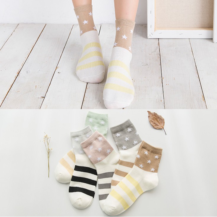 Set 5 Đôi Tất Vớ Nữ Ánh Sao Cao Cổ như hình