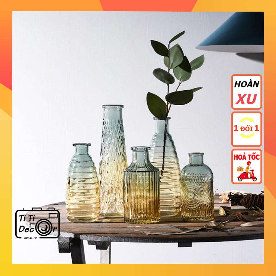 Lọ Thủy Tinh Cắm Hoa Ombre TiTi Decor Bình Hoa Vintage để bàn làm việc phong cách Bắc Âu symphony