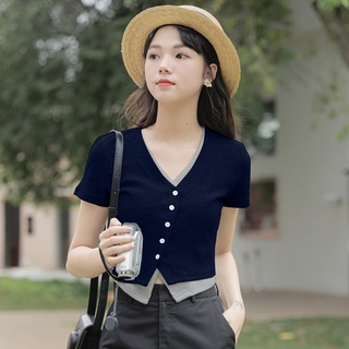 Áo thun tay ngắn giả hai lớp bất đối xứng thời trang 51748