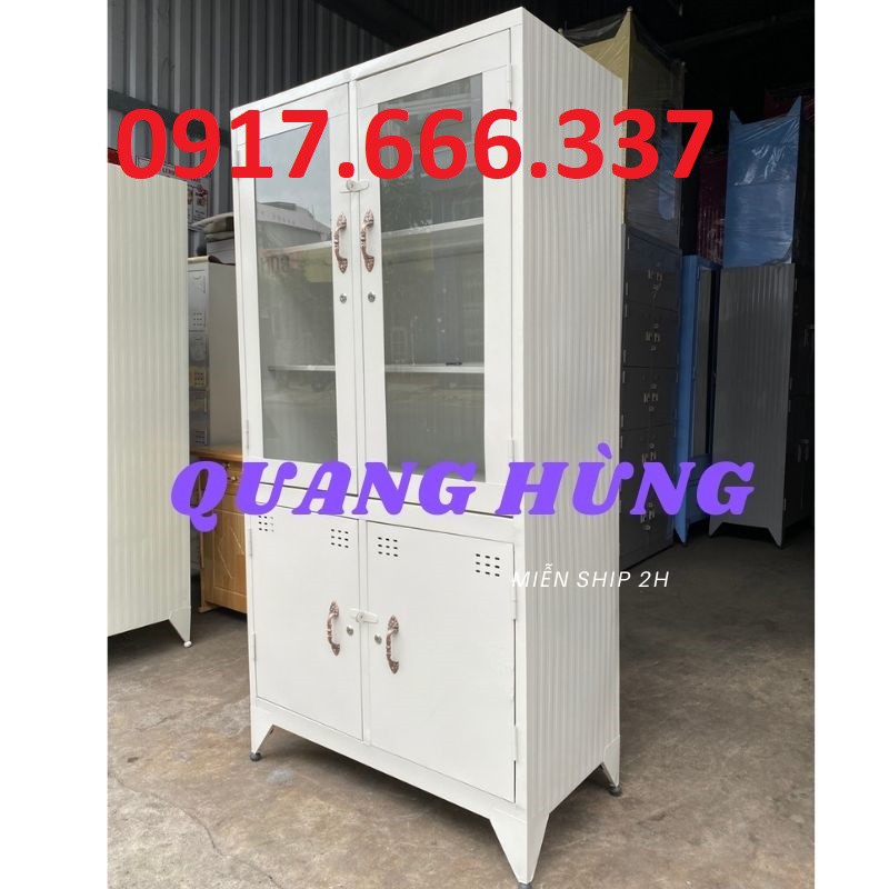 Tủ hồ sơ kính sơn tĩnh điện 4 cửa màu trắng giá rẻ - Giao hàng tận nhà miễn ship