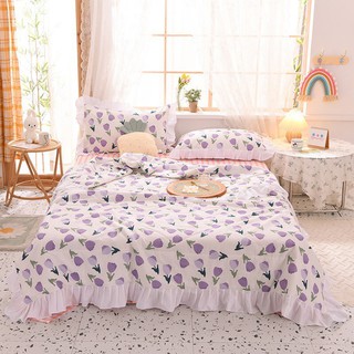Bộ chăn ga cotton chăn trần phối ren điệu đà