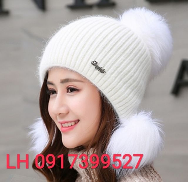 nón mũ len nữ 2 lớp thời trang Hàn Quốc