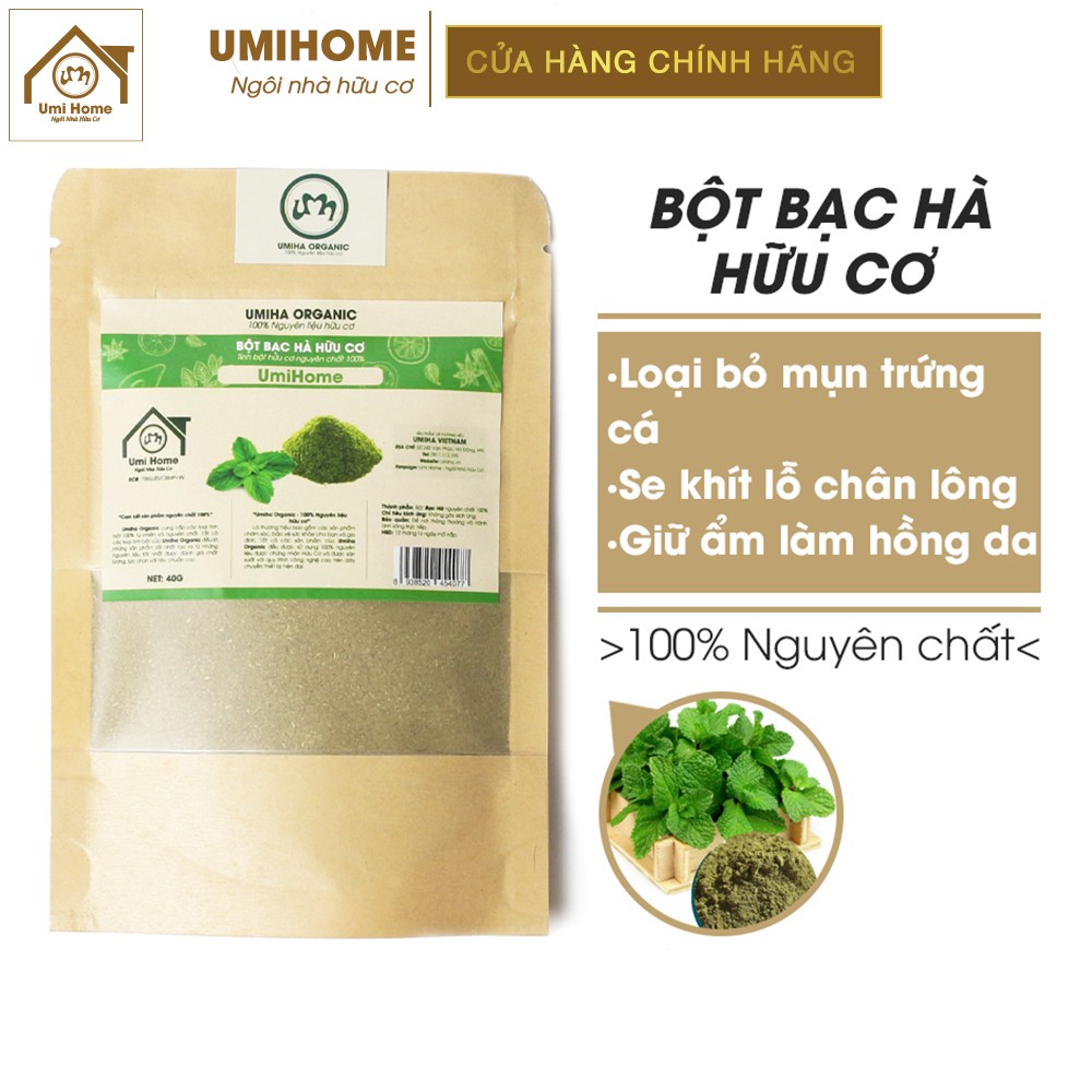 Bột Bạc Hà đắp mặt nạ hữu cơ UMIHOME nguyên chất 40g | Mint powder 100% Organic