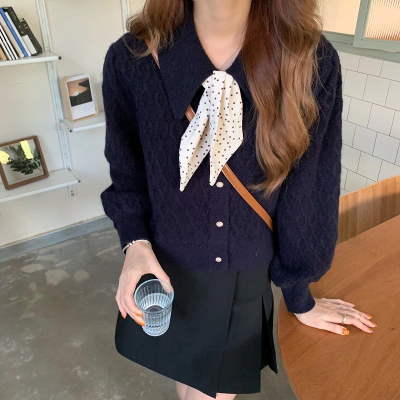 [ÁO CHOÀNG] Cardigan Nữ Lông Cừu, Áo Len Kèm Khăn Nữ Mix Quần Chân Váy Siêu Sinh | BigBuy360 - bigbuy360.vn