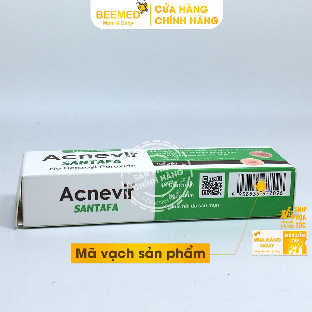 Giảm mụn trứng cá, đầu đen Kem ngừa mụn Acnevir Santafa tuýp 10g -  từ thảo dược mướp đắng, tinh dầu tràm cho cả nam, nữ