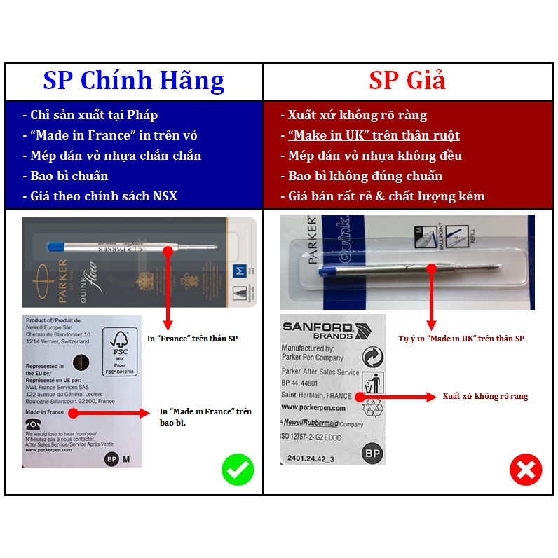 Ruột bút Parker Rollerball xanh - 0.7mm - Chính hãng