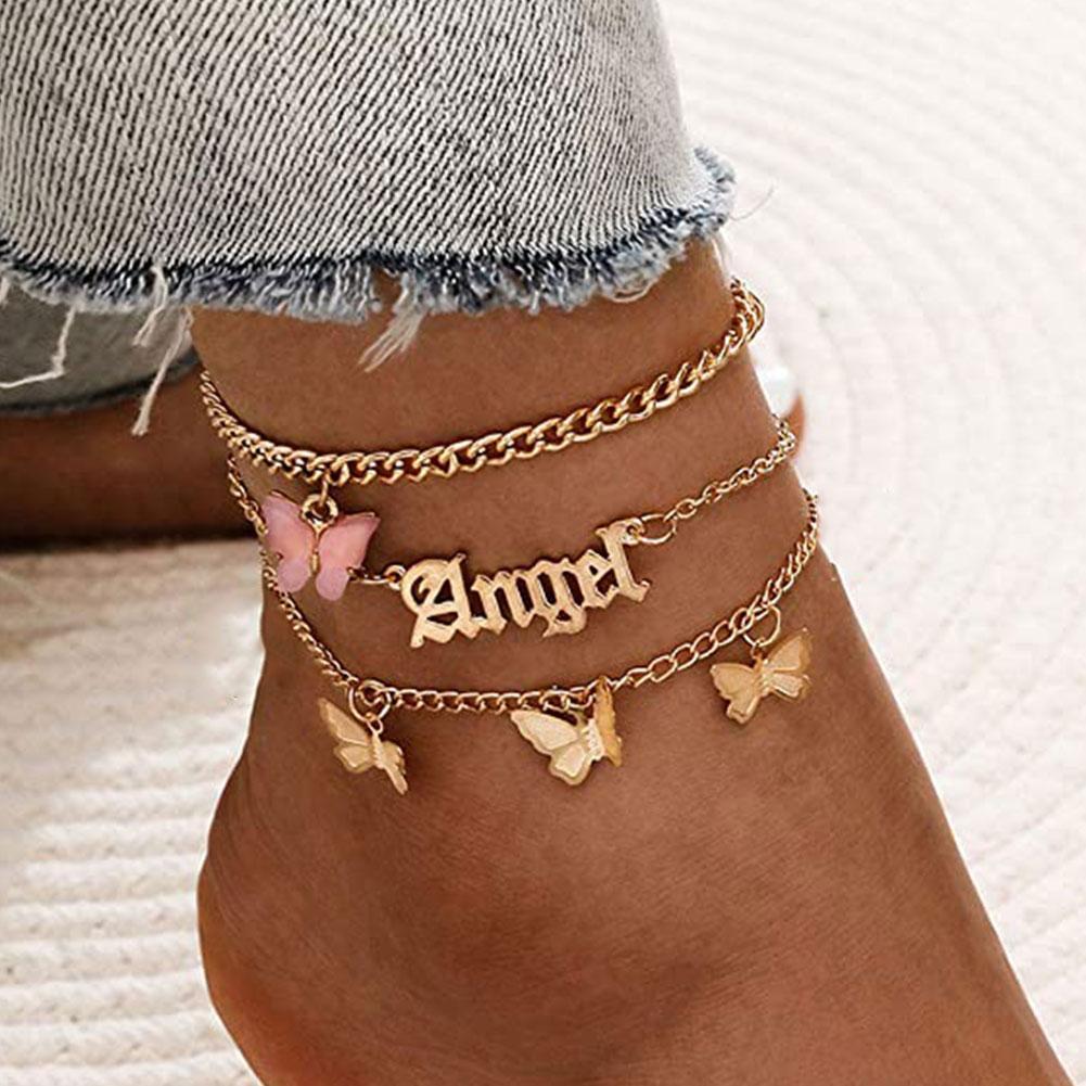 Set 3 Lắc Chân Nhiều Lớp Họa Tiết Bướm / Chữ Thời Trang Mùa Hè Cho Nữ | BigBuy360 - bigbuy360.vn