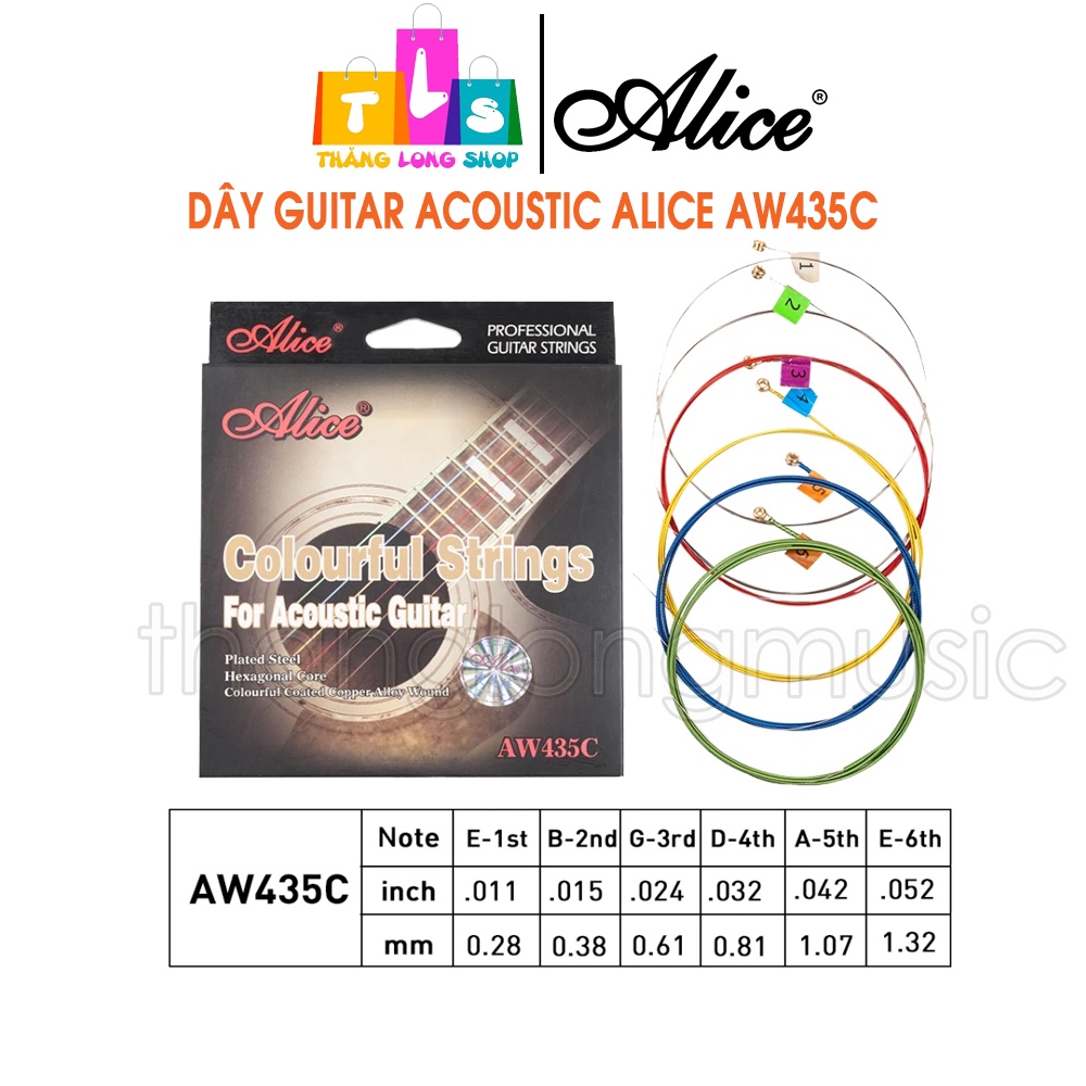 Bộ dây đàn guitar acoustic Alice AW435C nhiều màu - Alice AW435 C Acoustic Guitar Strings