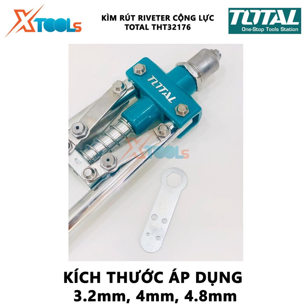 Kìm rút riveter cộng lực TOTAL THT32176 | kích thước áp dụng 3.2mm, 4mm, 4.8mm [CHÍNH HÃNG] [XTOOLs]