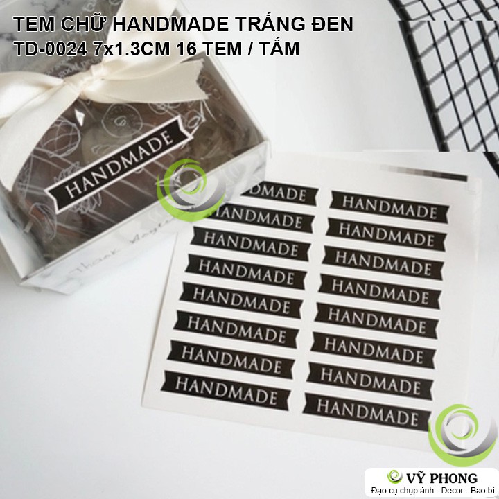 TEM DÁN STICKER CHỮ HANDMADE MÀU TRẮNG ĐEN NHÃN DÁN TRANG TRÍ BAO BÌ TÚI HỘP QUÀ TẶNG TD-0024