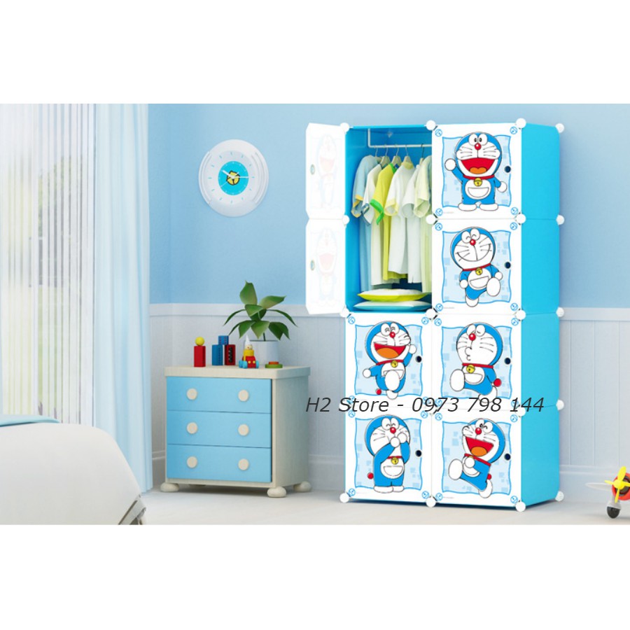TỦ NHỰA THÔNG MINH LẮP GHÉP ĐỂ QUẦN ÁO GIÁ RẺ 8 Ô CỬA ĐÔRÊMON NHỎ NGỘ NGHĨNH ĐA NĂNG sâu 47cm
