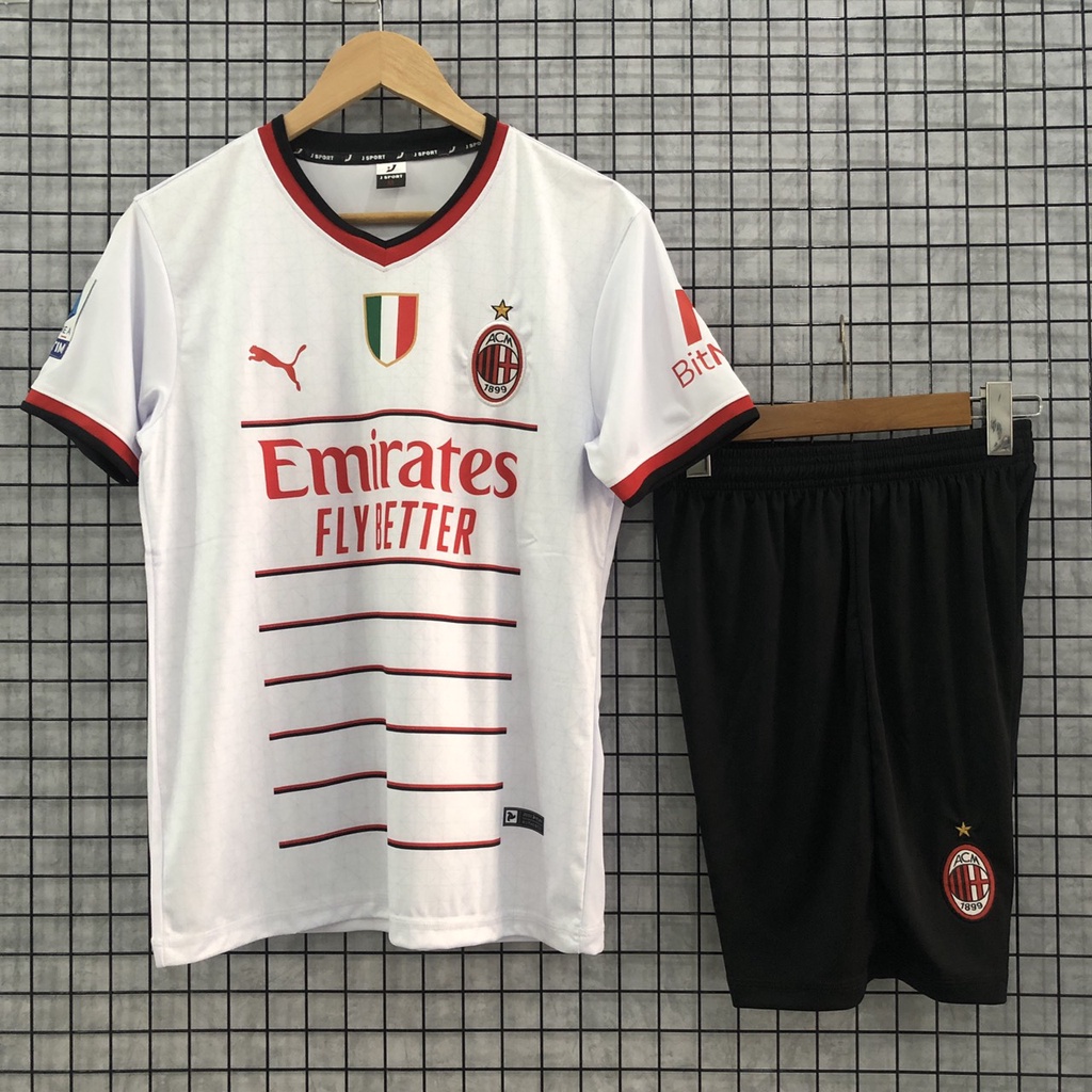 Bộ quần áo đá banh AC Milan trắng sân khách 2023 JP FLG