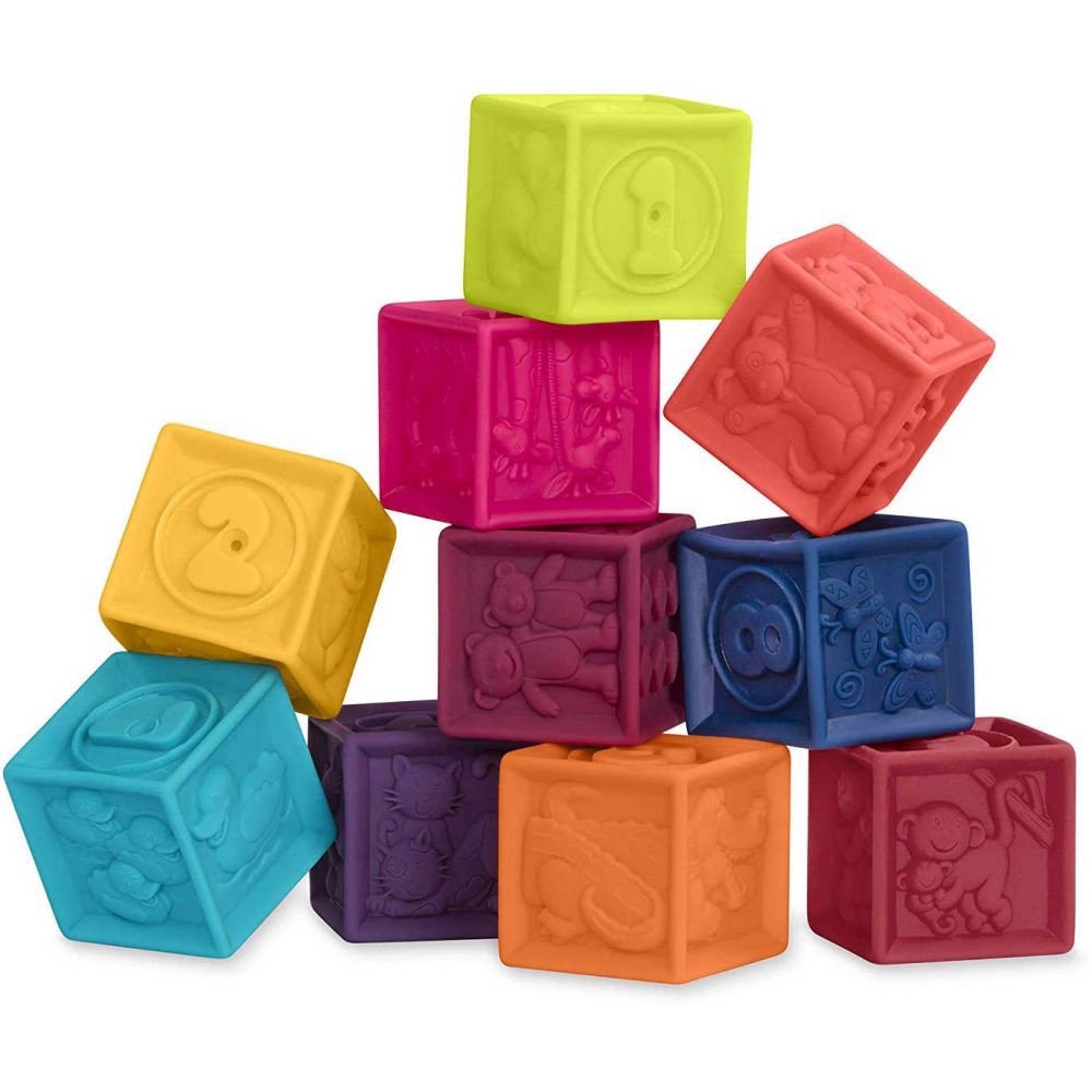 Đồ chơi bộ gạch mềm B.toys cho bé từ 6 tháng tuổi - Baby Blocks One Two Squeeze