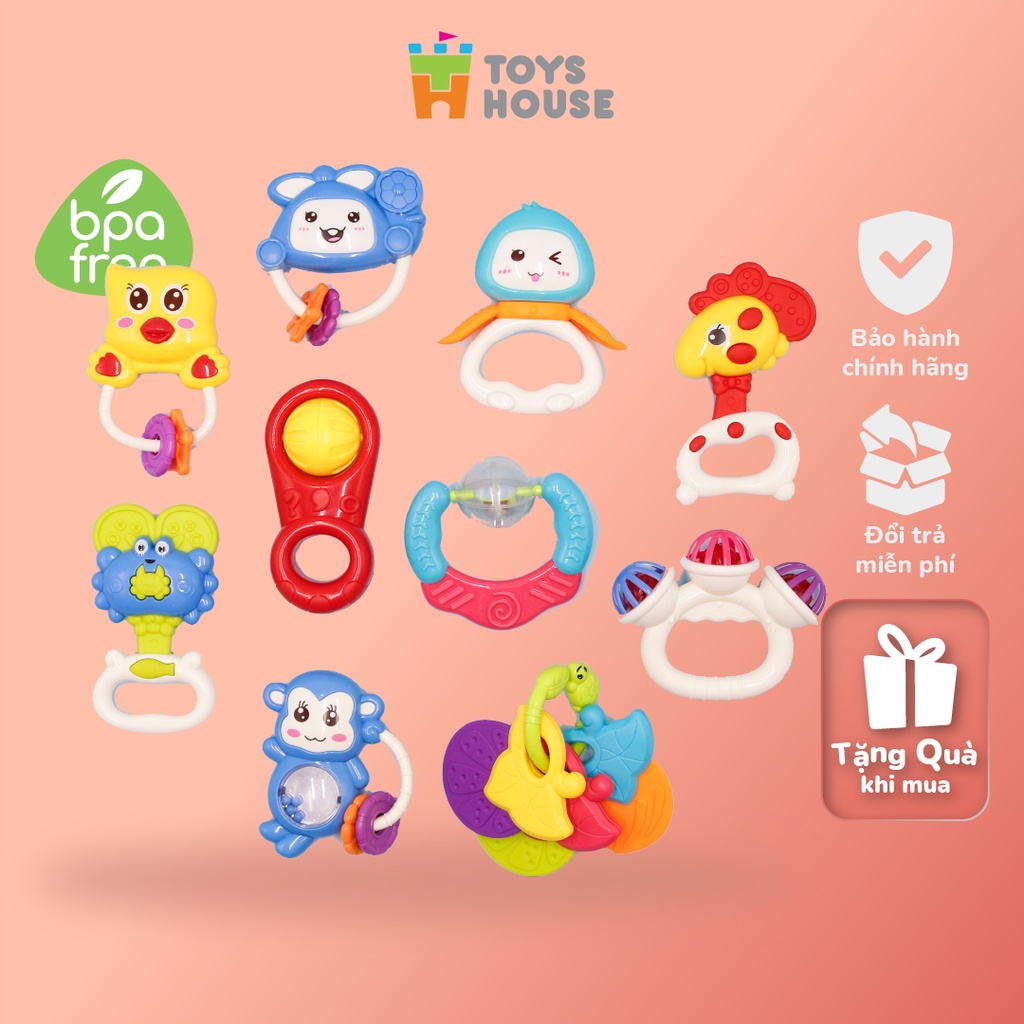 Combo Túi đồ chơi lục lạc xúc xắc 10 món cho bé Toys House 77616 an toàn không BPA