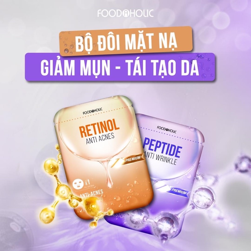 Hộp 10 miếng Mặt nạ giúp trẻ hoá, lắp đầy vết nhăn Foodaholic Peptide Anti Wrinkle Mask 23ml x 10 - PEPTIDE mới