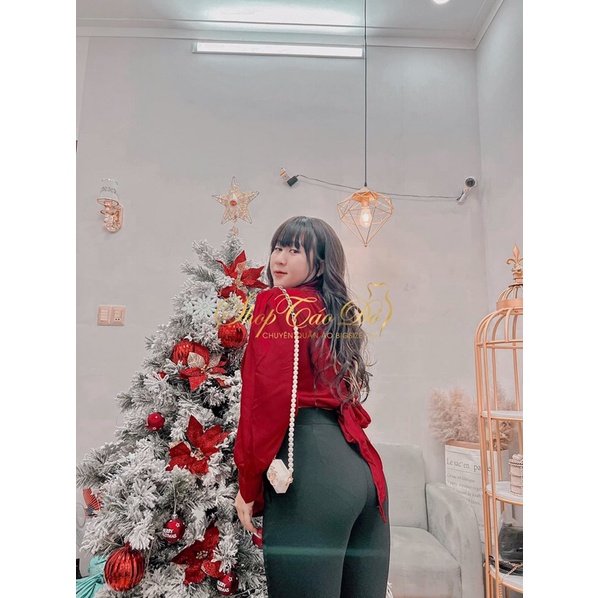 [Shop bigsize nữ 50kg-90kg] Áo sơ mi nơ lưng mặc tết - Shop Táo Đỏ Bigsize