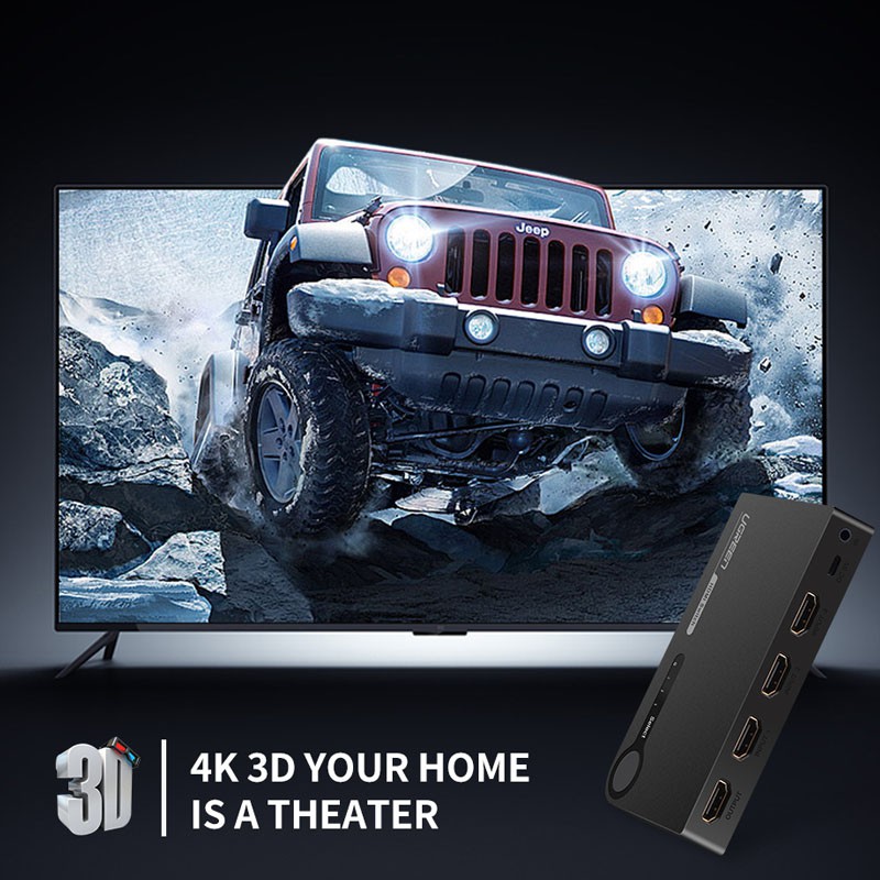 Bộ chuyển HDMI 3 × 1 Ugreen 40234 4K ngõ ra 3 trong 1 cho PC Laptop XBOX 360 PS3/4 Nintendo