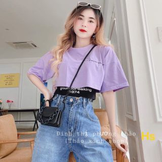 Áo croptop form rộng tay lỡ kèm áo trong, chất cotton 2 chiều