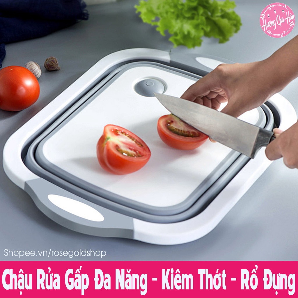 Bộ Thớt Kèm Chậu Gấp Gọn &amp; Rổ Đựng Rau, Hoa Quả 3 Trong 1, Giúp Nhà Bếp Bạn Gọn Gàng Hơn