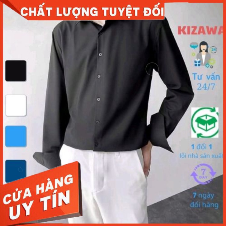 Áo sơ mi form rộng dài tay sơ mi unisex vải lụa trơn chống nhăn - Hàng nhập khẩu